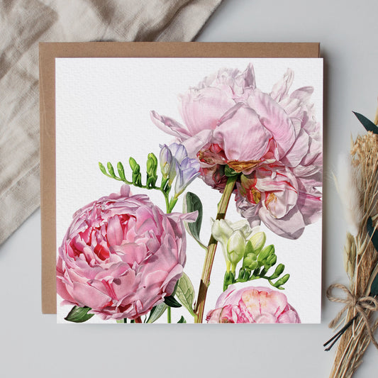 Peony And Freesia Greeting Card