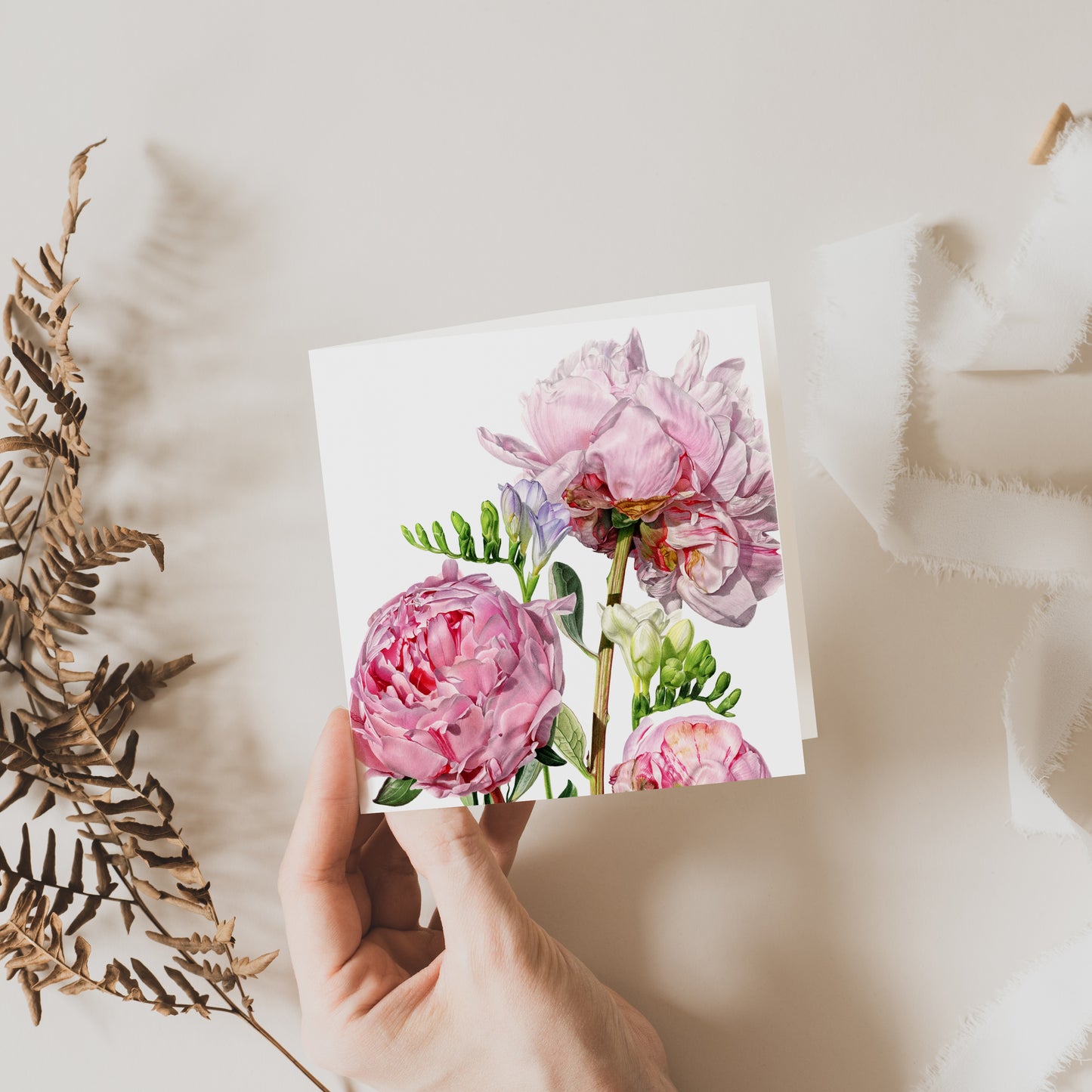 Peony And Freesia Greeting Card